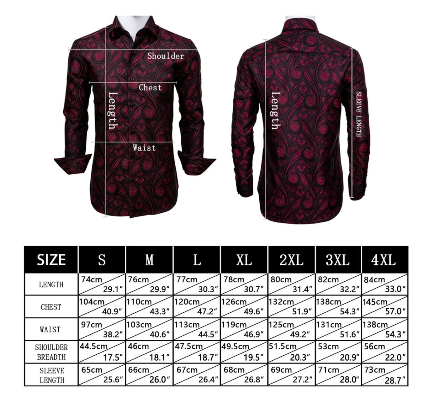 Simon.Von Long Sleeve Shirt Black Golden Paisley Silk Shirt - CY - 0445 - SimonVon Shop