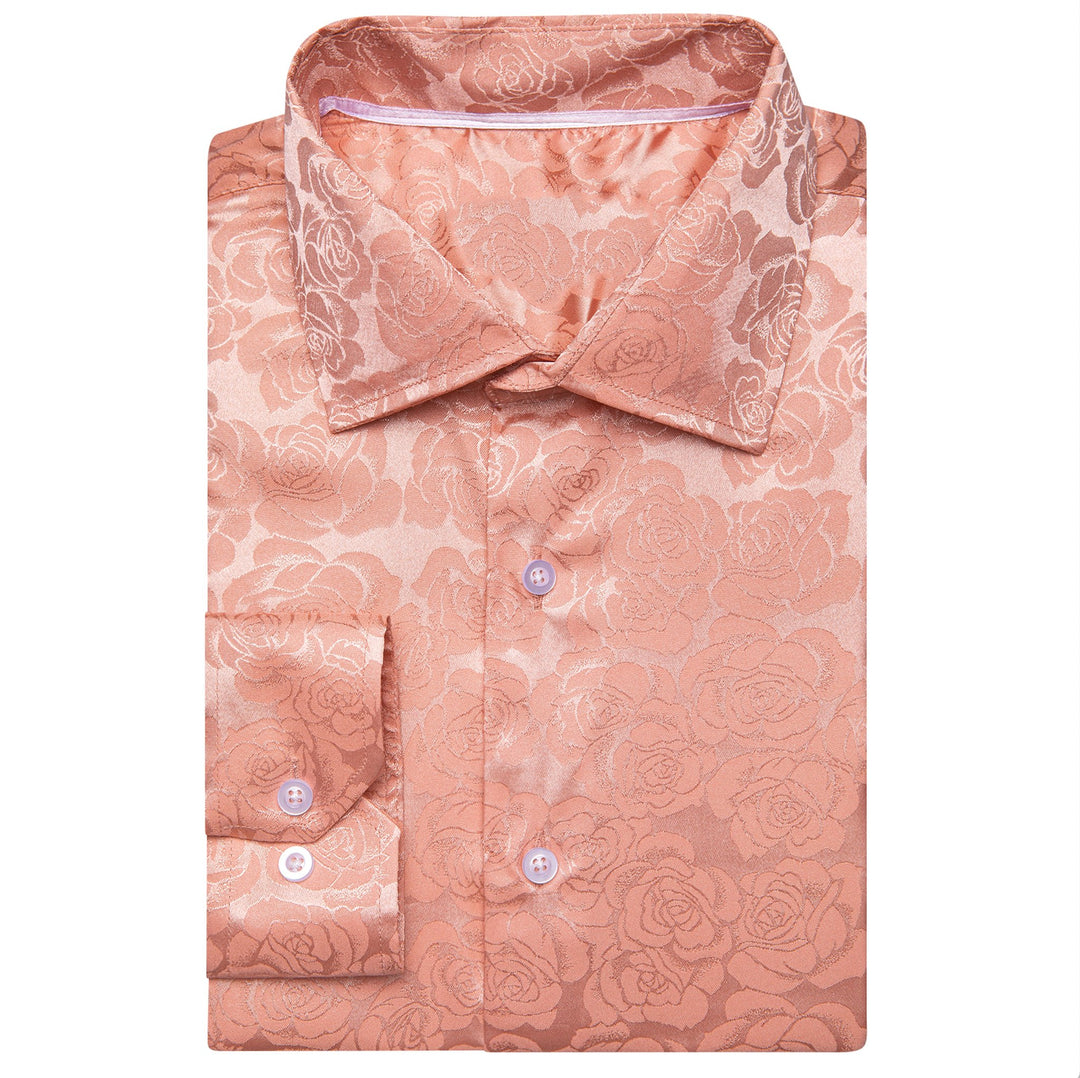 Simon.Von Pale Orange Print Flower Silk Men's Shirt - CY - 0675 - SimonVon Shop