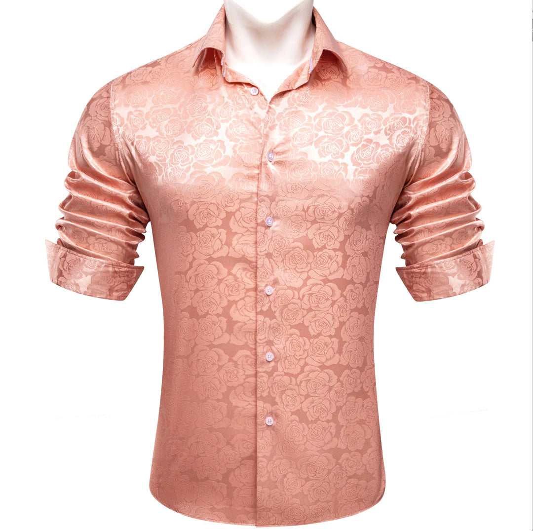 Simon.Von Pale Orange Print Flower Silk Men's Shirt - CY - 0675 - SimonVon Shop