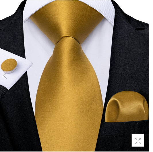 Simon.Von Yellow Novelty Men's Tie Pocket Square Cufflinks Set - N - 5719 - SimonVon Shop