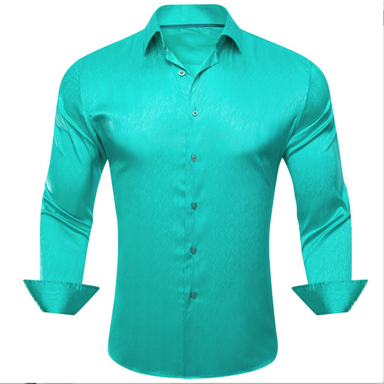 Turquoise Blue Silk Men's Long Sleeve Shirt - CY - 0670 - SimonVon Shop