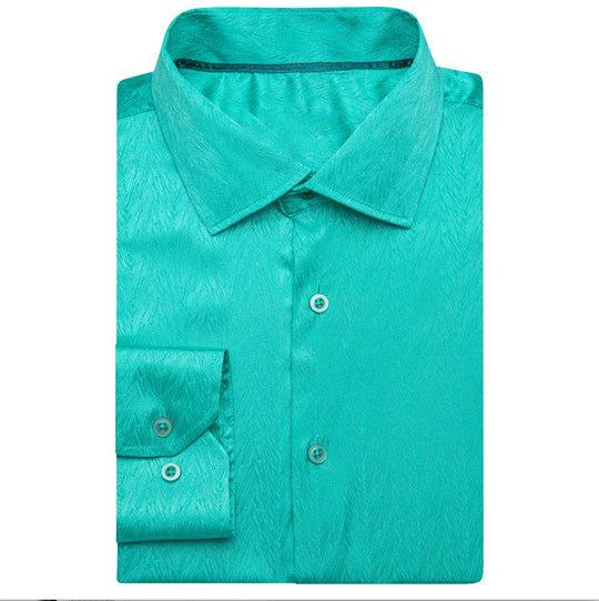 Turquoise Blue Silk Men's Long Sleeve Shirt - CY - 0670 - SimonVon Shop