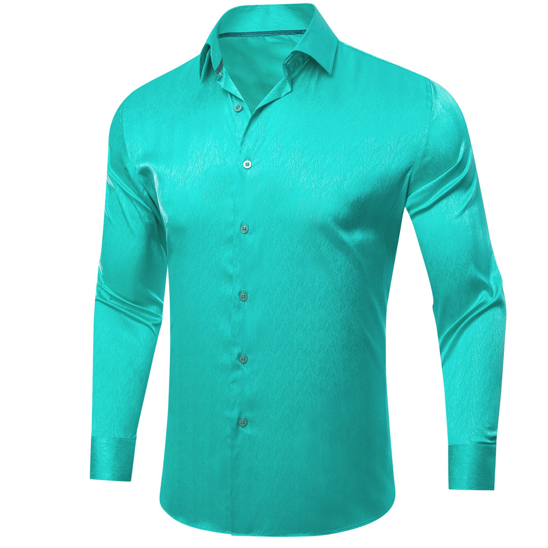 Turquoise Blue Silk Men's Long Sleeve Shirt - CY - 0670 - SimonVon Shop