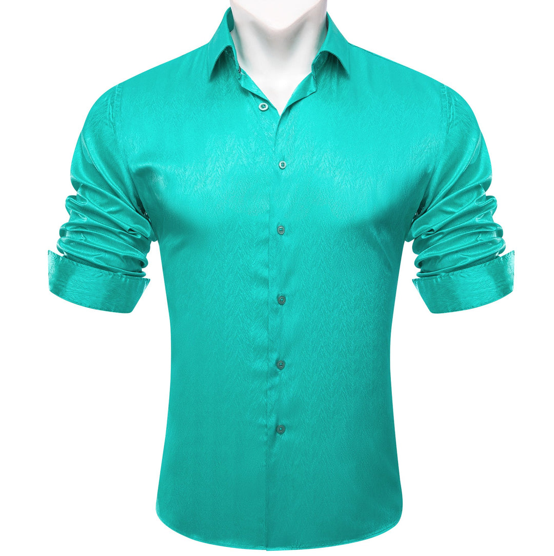 Turquoise Blue Silk Men's Long Sleeve Shirt - CY - 0670 - SimonVon Shop