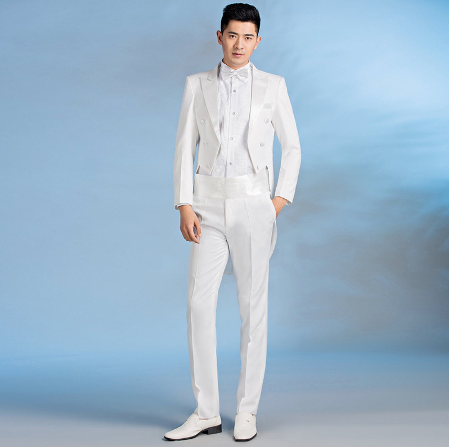 White Men's Tuxedo Wedding Performance Stage Suits-MJ 8577W - SimonVon Shop