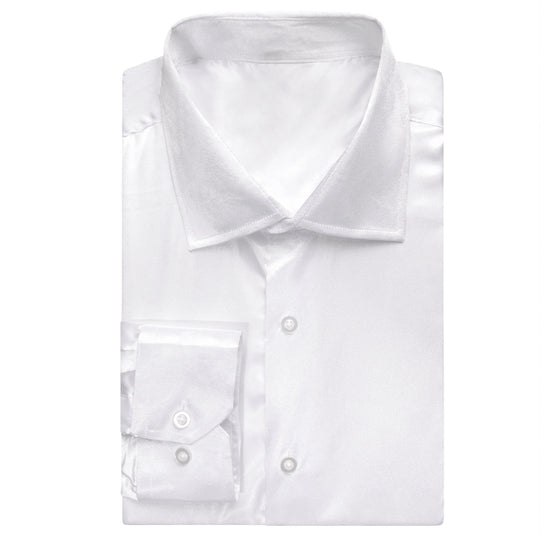 White Solid Satin Men's Long Sleeve Dress Shirt - CY - 1642 - SimonVon Shop